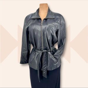 Preston & York Black Leather Belted Jacket